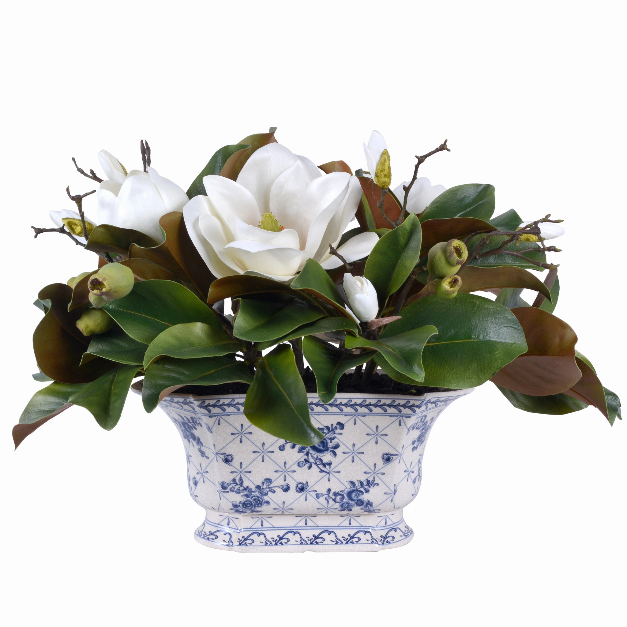 Magnolia Arrangement in Chinoiserie Pot home display ornament