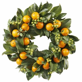 Magnolia Leaf and Orange Holiday Wreath 24" home display ornament