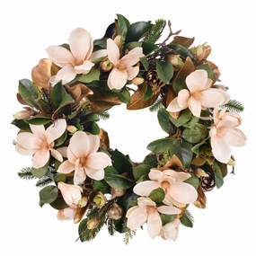 Magnolia Leaves and Flowers Holiday Wreath 26" home display ornament