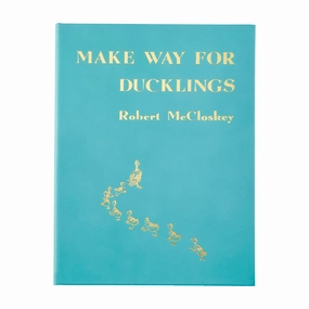 Make Way For Ducklings Teal Blue Italian Leather Book-- Can Be Personalized home display ornament