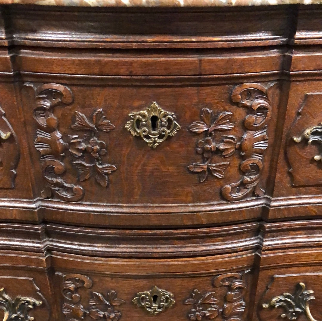 MARBLE TOP LARGE FRENCH OAK CHEST