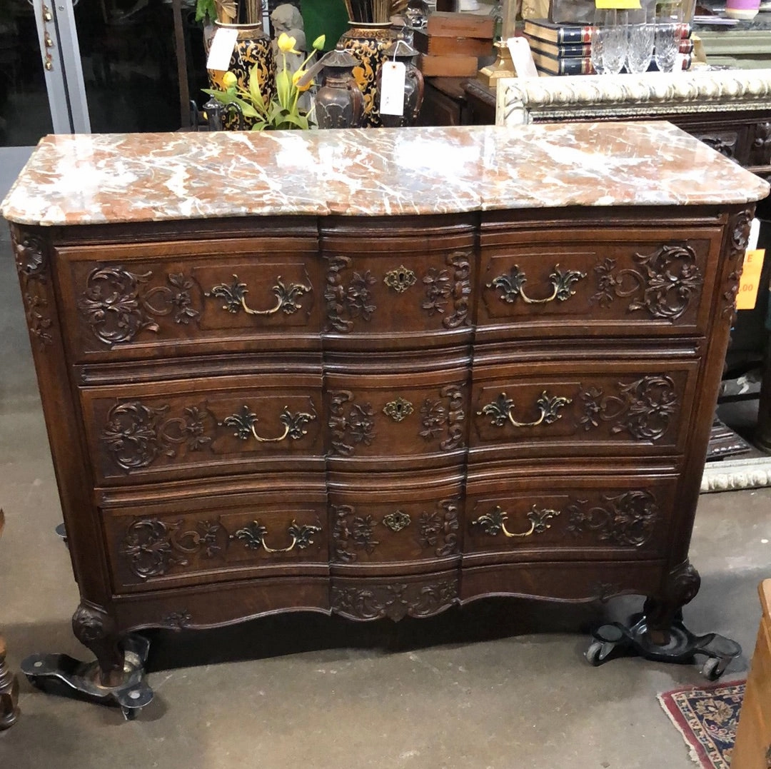 MARBLE TOP LARGE FRENCH OAK CHEST