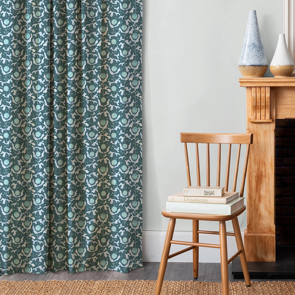 Mariani Printed Cotton Fabric (By The Metre) Teal