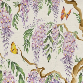 Mariposa Printed Cotton Fabric (By The Metre) Cream elegant table cloth  