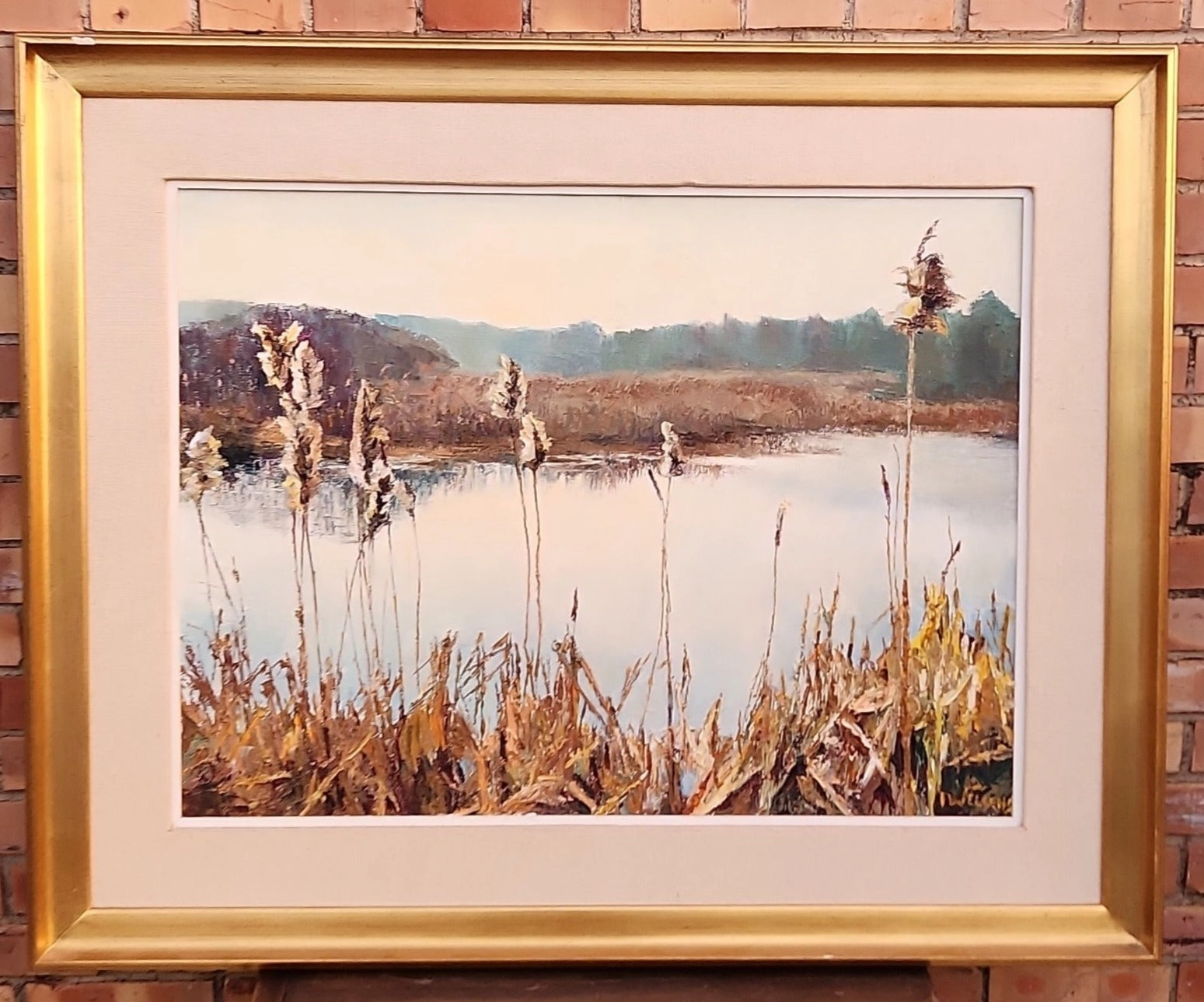 MARSHY LAKE OIL PAINTING ON CANVAS GOLD FRAMEQ classic mural painting
