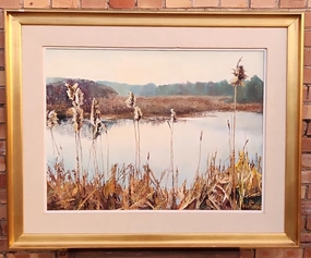 MARSHY LAKE OIL PAINTING ON CANVAS GOLD FRAMEQ classic mural painting