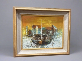 MCM HARBOR PAINTING SIGNED classic mural painting