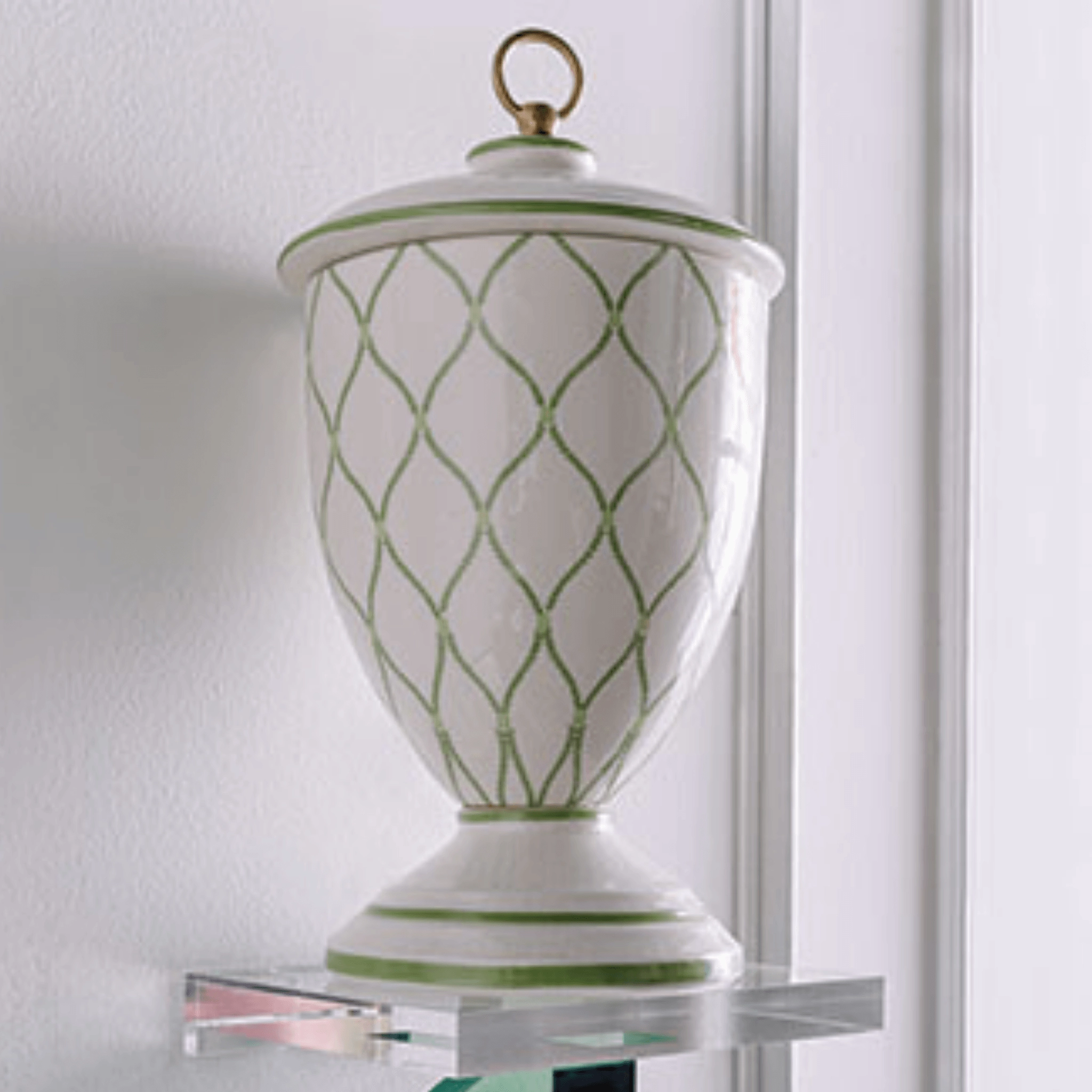 Meadow Green Lattice Porcelain Urn Jar