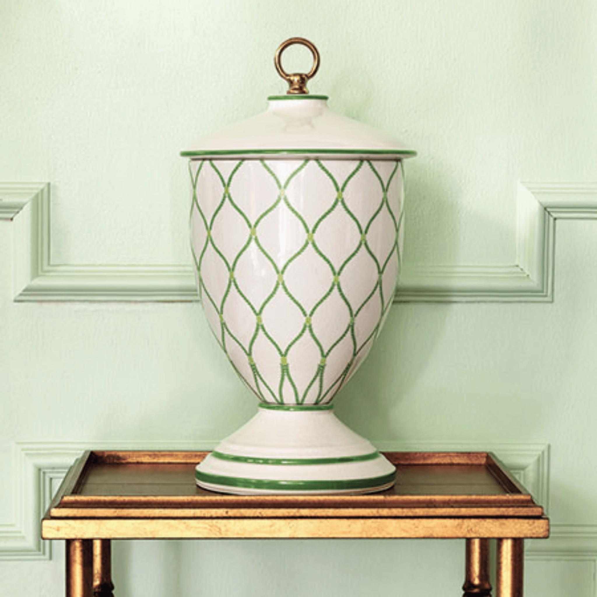 Meadow Green Lattice Porcelain Urn Jar