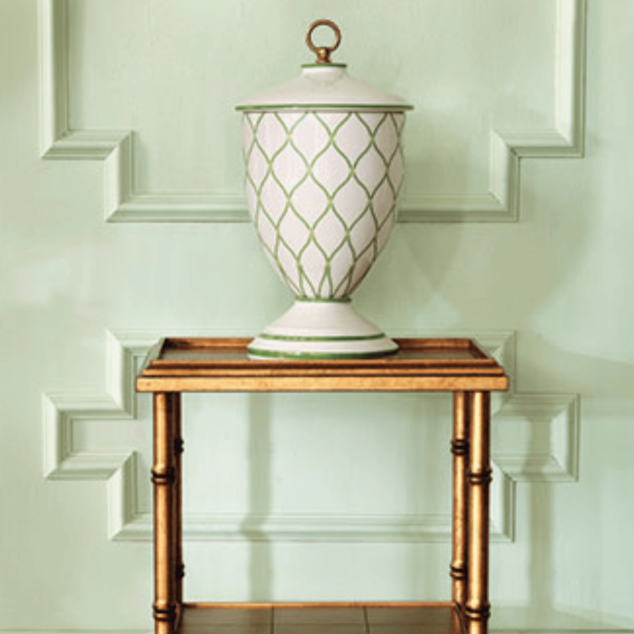 Meadow Green Lattice Porcelain Urn Jar