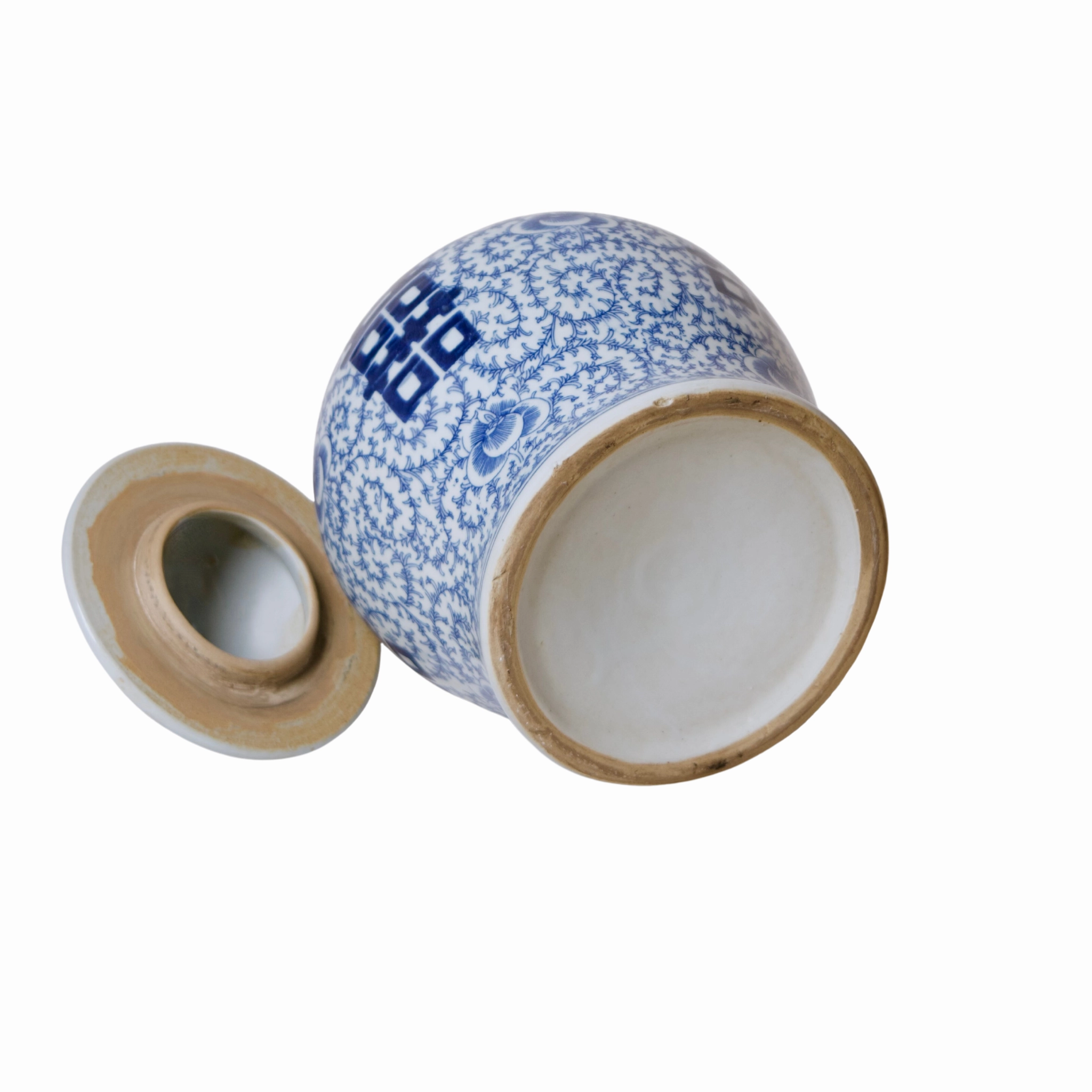 Medium Blue and White Porcelain Double Happiness Lidded Temple Jar