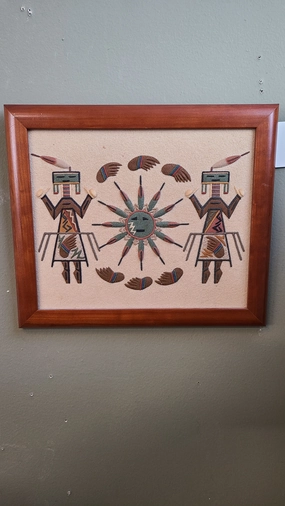 MEDIUM NAVAJO SAND PAINTING WITH 2 FIGURES classic mural painting