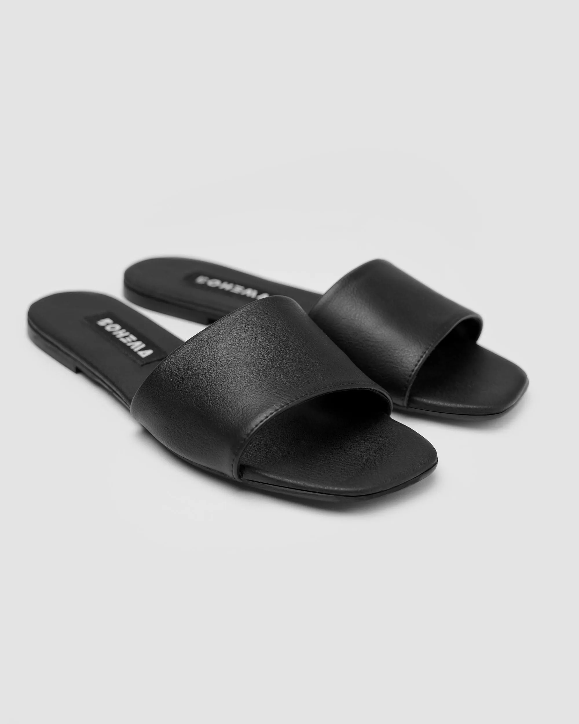 Mellow Damen Corn Leder Vegane Slides | Schwarz