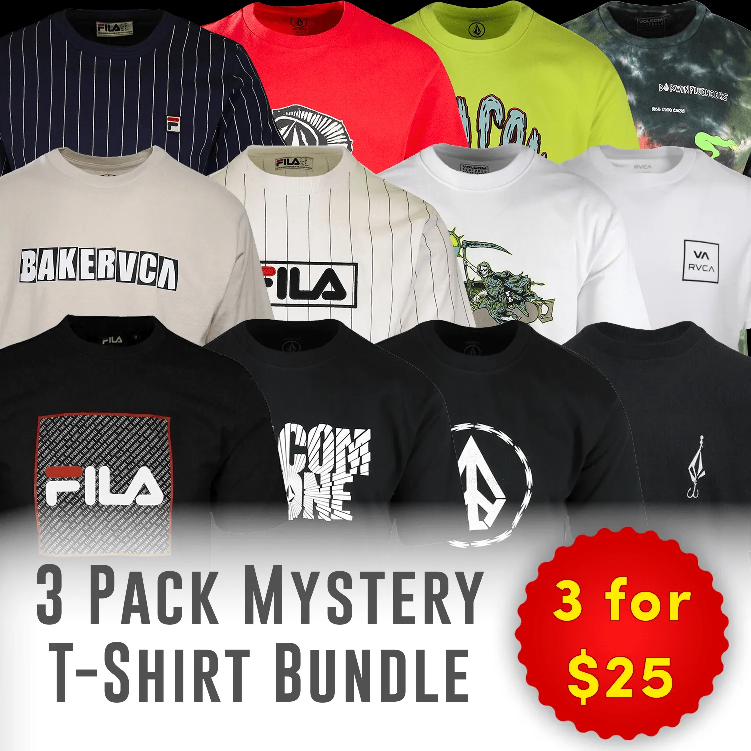 Herren 3er Pack T-Shirts Baumwolle Kurzarm T-Shirts - Größe Small & Extra-Small Kleidung_volcom