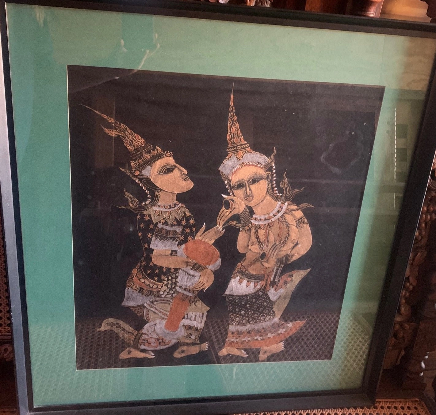 METALLIC PAINTING OF INDIAN MAN AND WOMAN DANCING classic mural painting