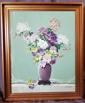 MID CENTURY FLORAL STILL LIFE OIL PAINTING BY FRANK LANE classic mural painting