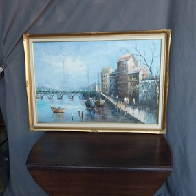 MID CENTURY OIL PAINTING OF PARIS classic mural painting
