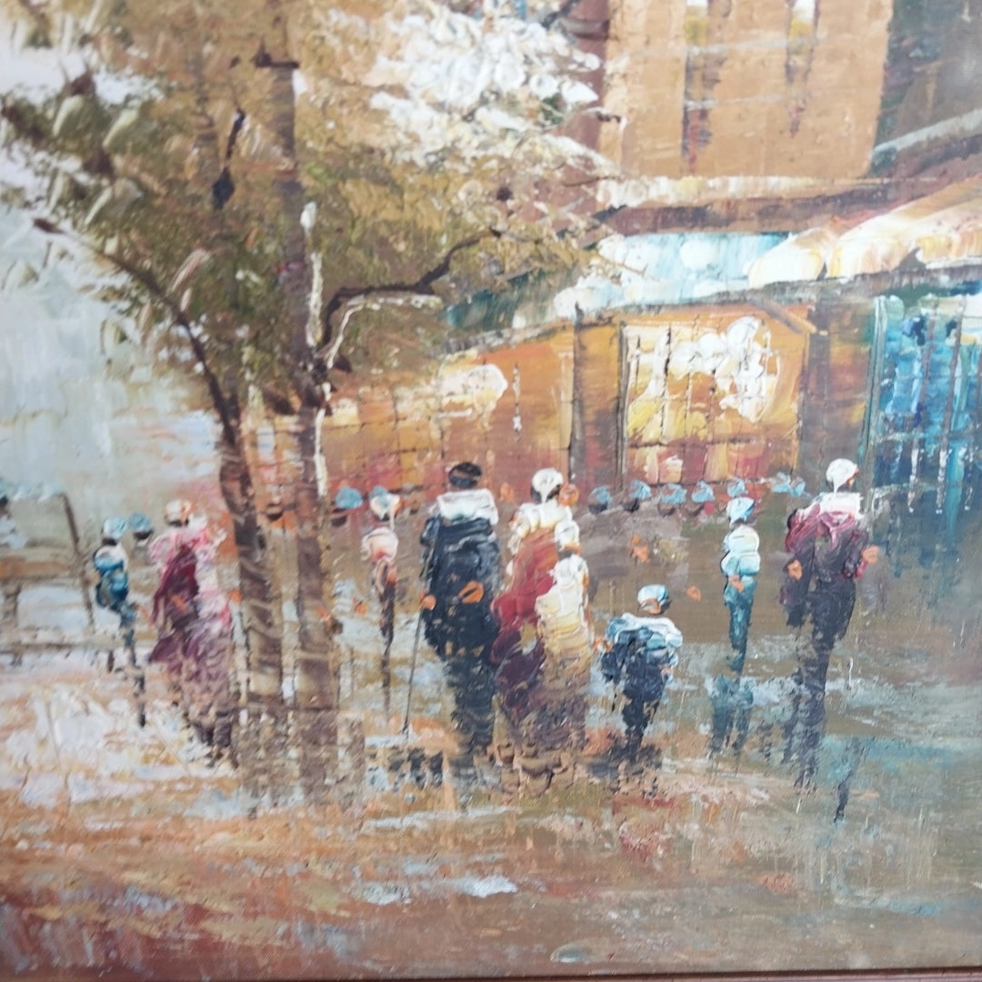 MID CENTURY OL PAINTING OF PARIS STREET SCENE