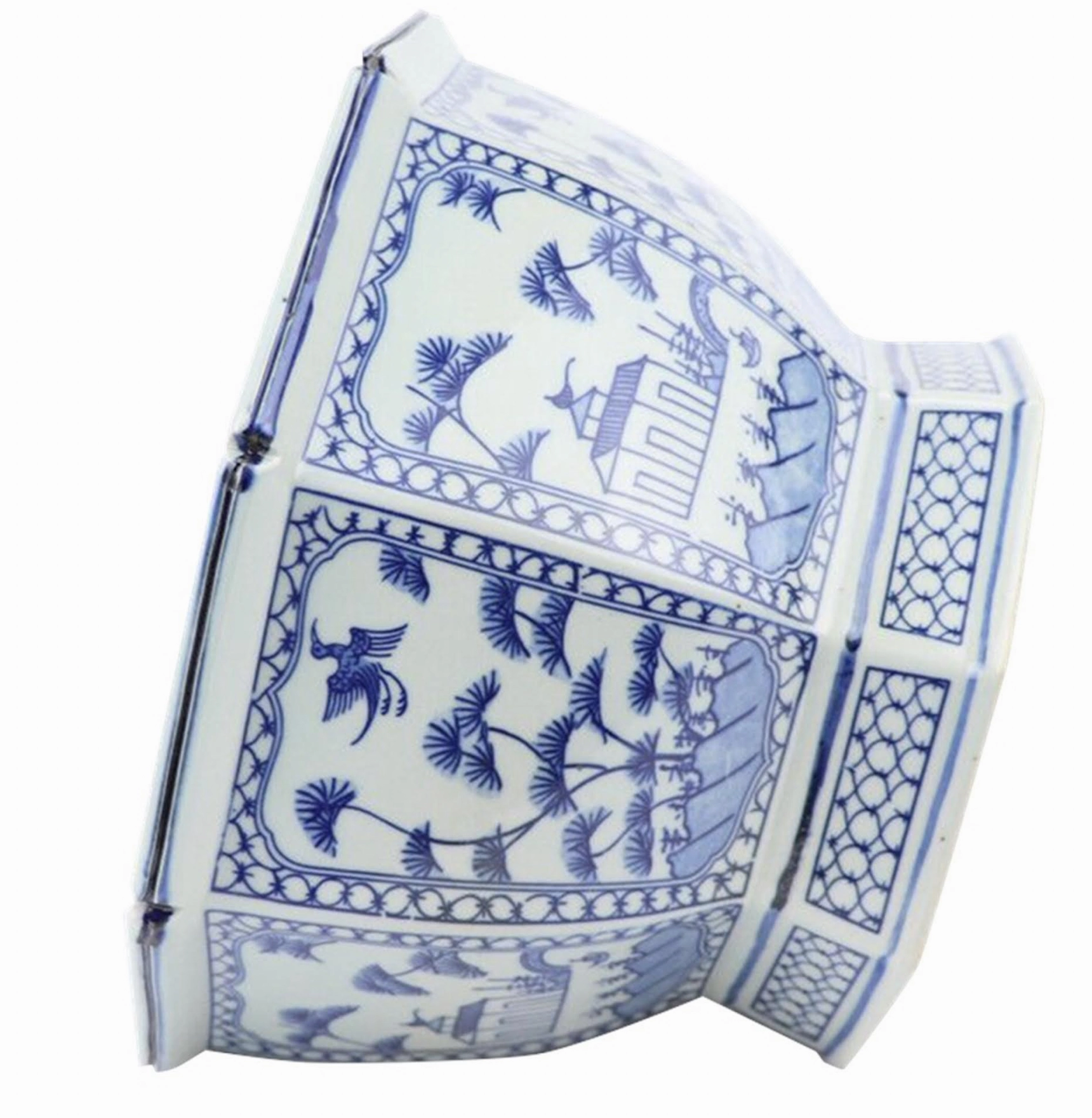 Mid Size Soft Blue Floral and Village Hexagon Planter