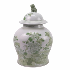 Mid Sized Green Floral and Bird Jar home display ornament