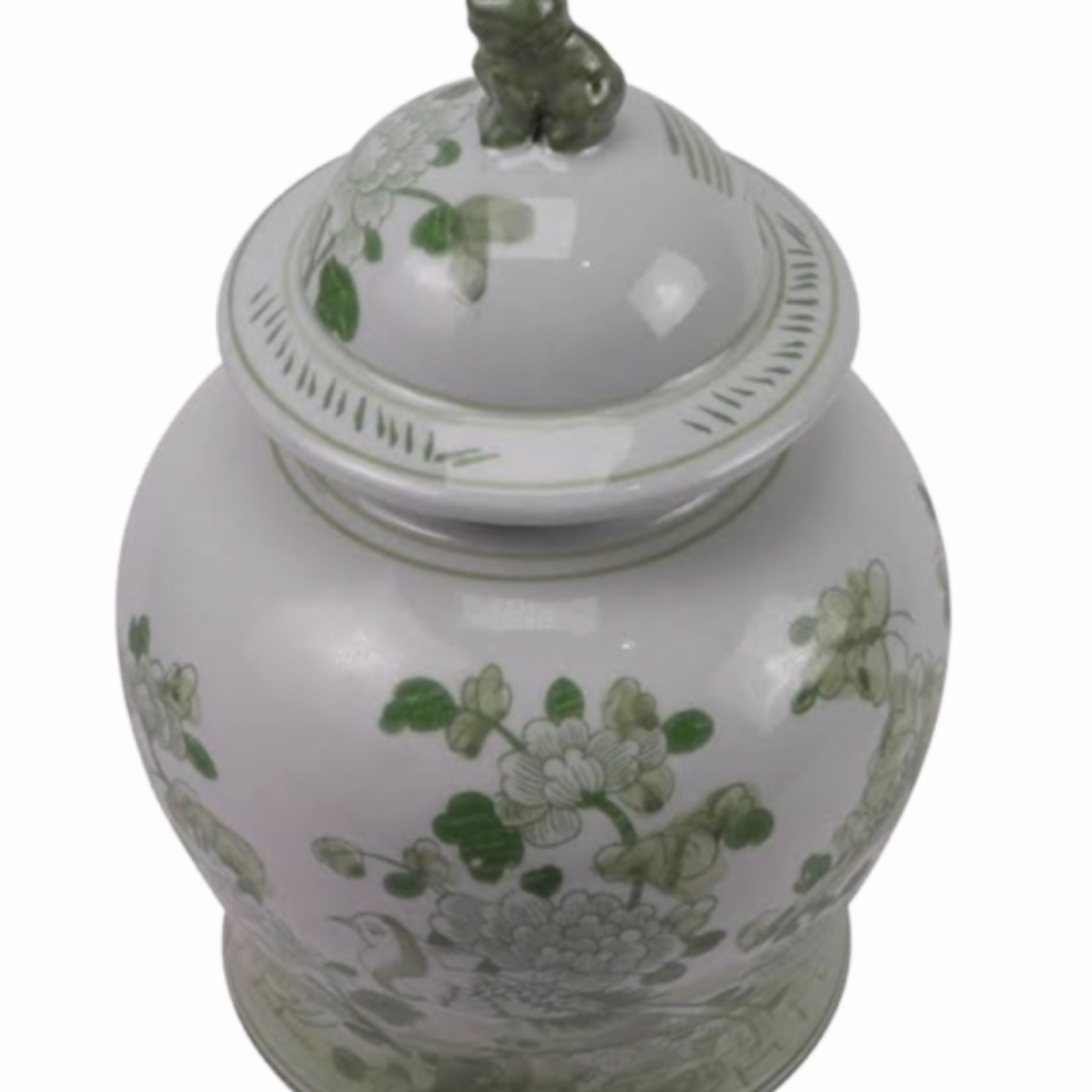 Mid Sized Green Floral and Bird Jar