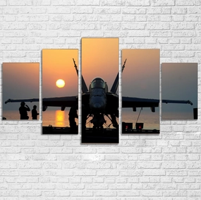 Military Jet During Sunset Printed Multiple Canvas Poster canvas mural art