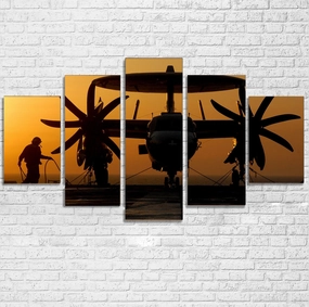 Military Plane at Sunset Printed Multiple Canvas Poster canvas mural art