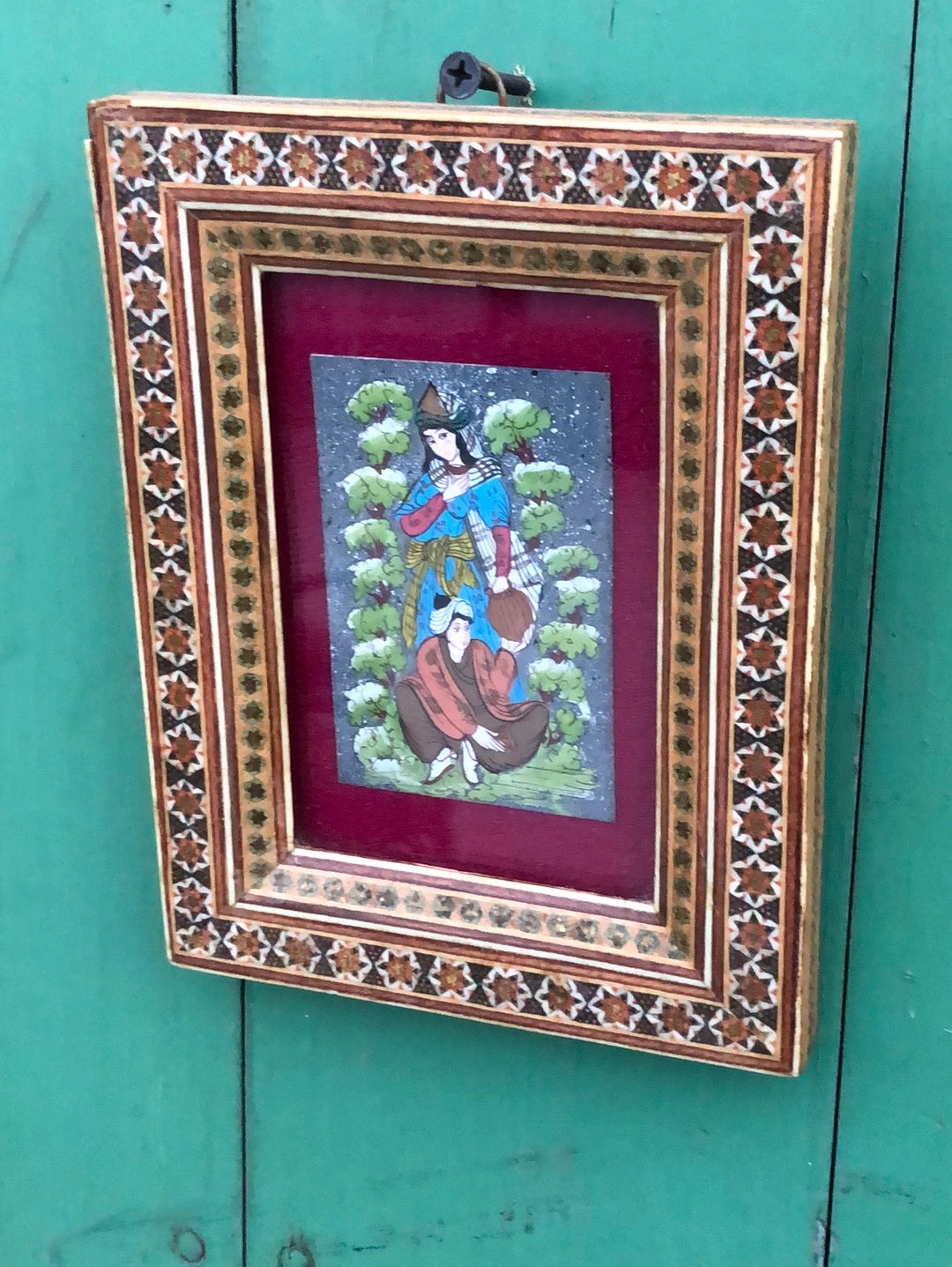 MINIATURE INDIAN PAINTING IN INTRICATELY INLAIND FRAME