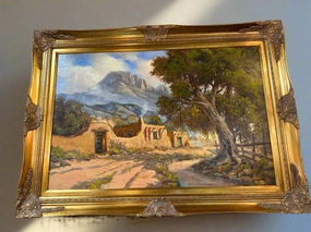 MISSION SCENE OIL PAINTING ON BOARD BY BY WALT GONSKE classic mural painting