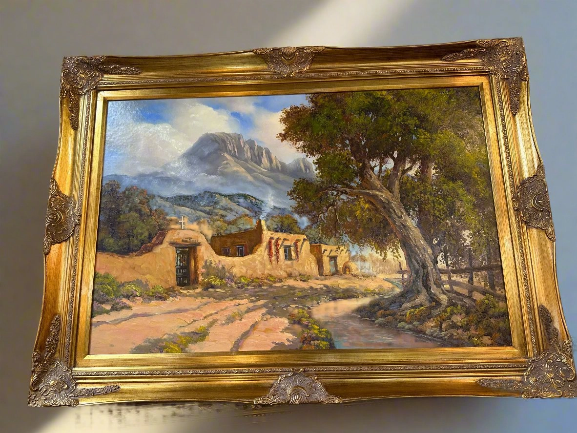 MISSION SCENE OIL PAINTING ON BOARD BY BY WALT GONSKE classic mural painting