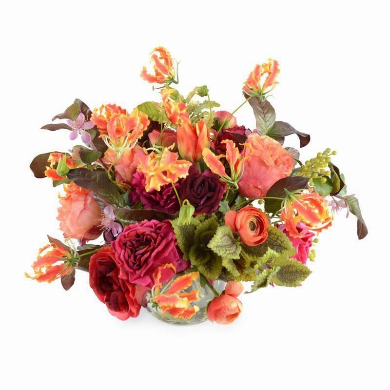 Mixed Flowers Arrangement in Clear Glass Vase