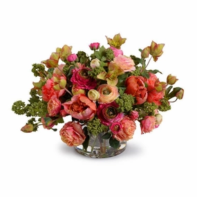 Mixed Flowers Arrangement in Clear Glass Vase home display ornament