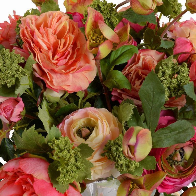 Mixed Flowers Arrangement in Clear Glass Vase