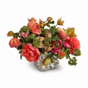 Mixed Flowers Arrangement in Glass Cube home display ornament