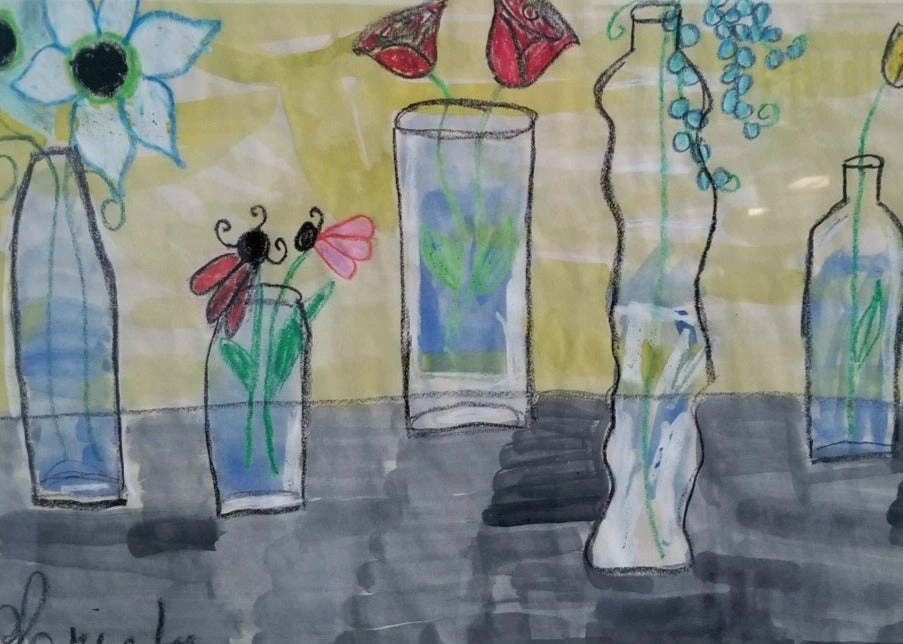 MIXED MEDIA PAINTING OF VASES