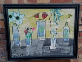 MIXED MEDIA PAINTING OF VASES classic mural painting