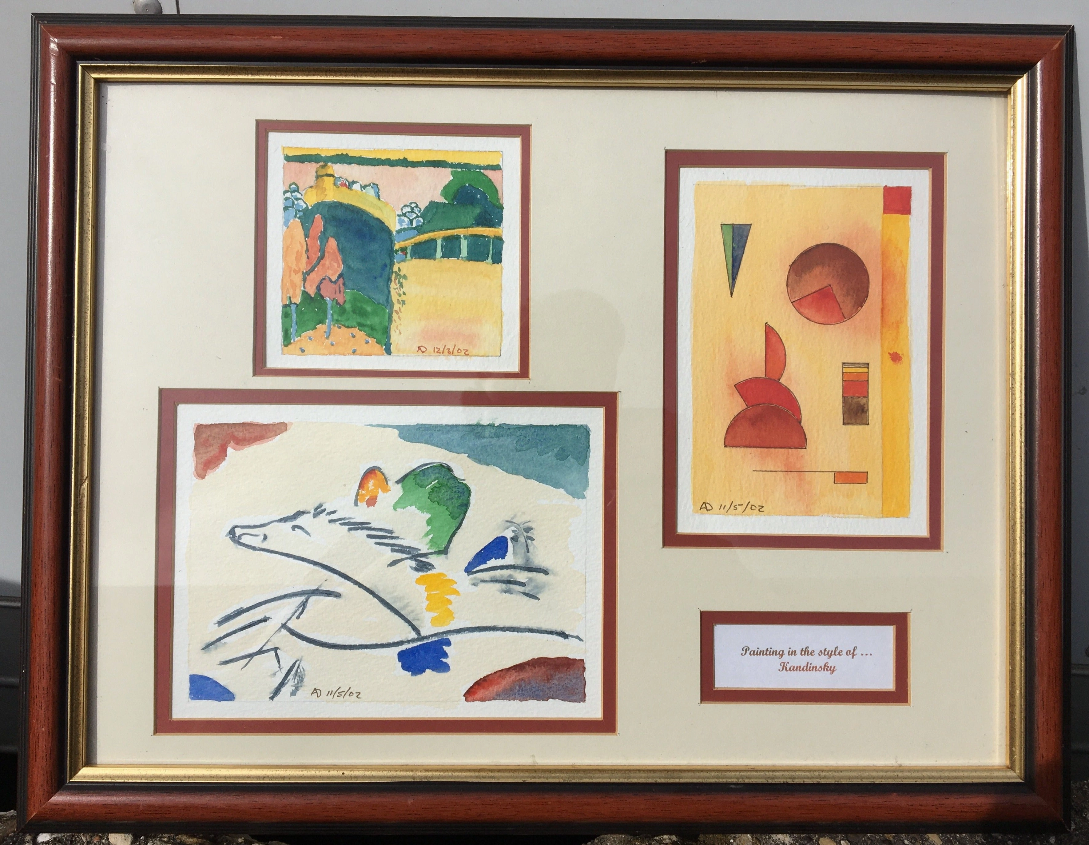 MODERN FRAMED TRIPTYCH WATERCOLORS classic mural painting