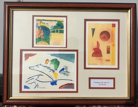 MODERN FRAMED TRIPTYCH WATERCOLORS classic mural painting