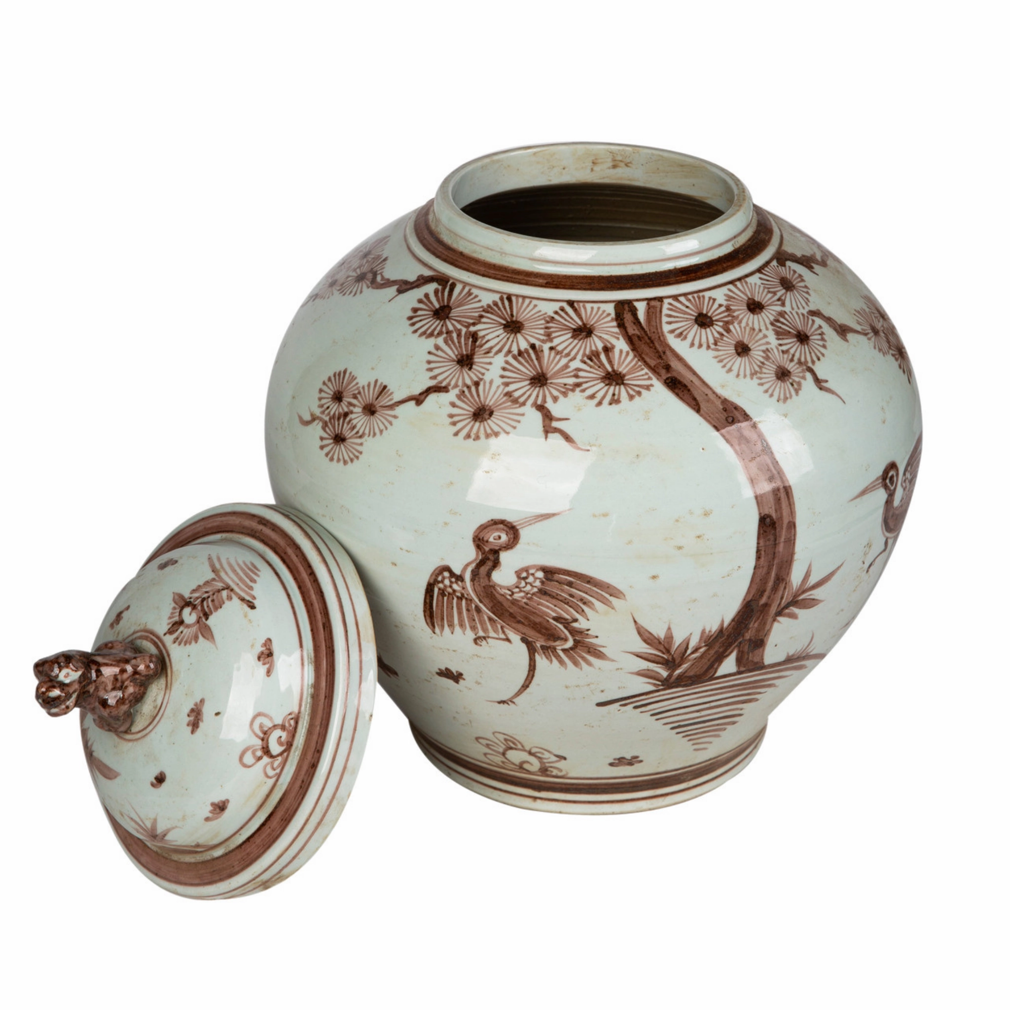 Moka Lion Lid Jar With Pine Crane Motif