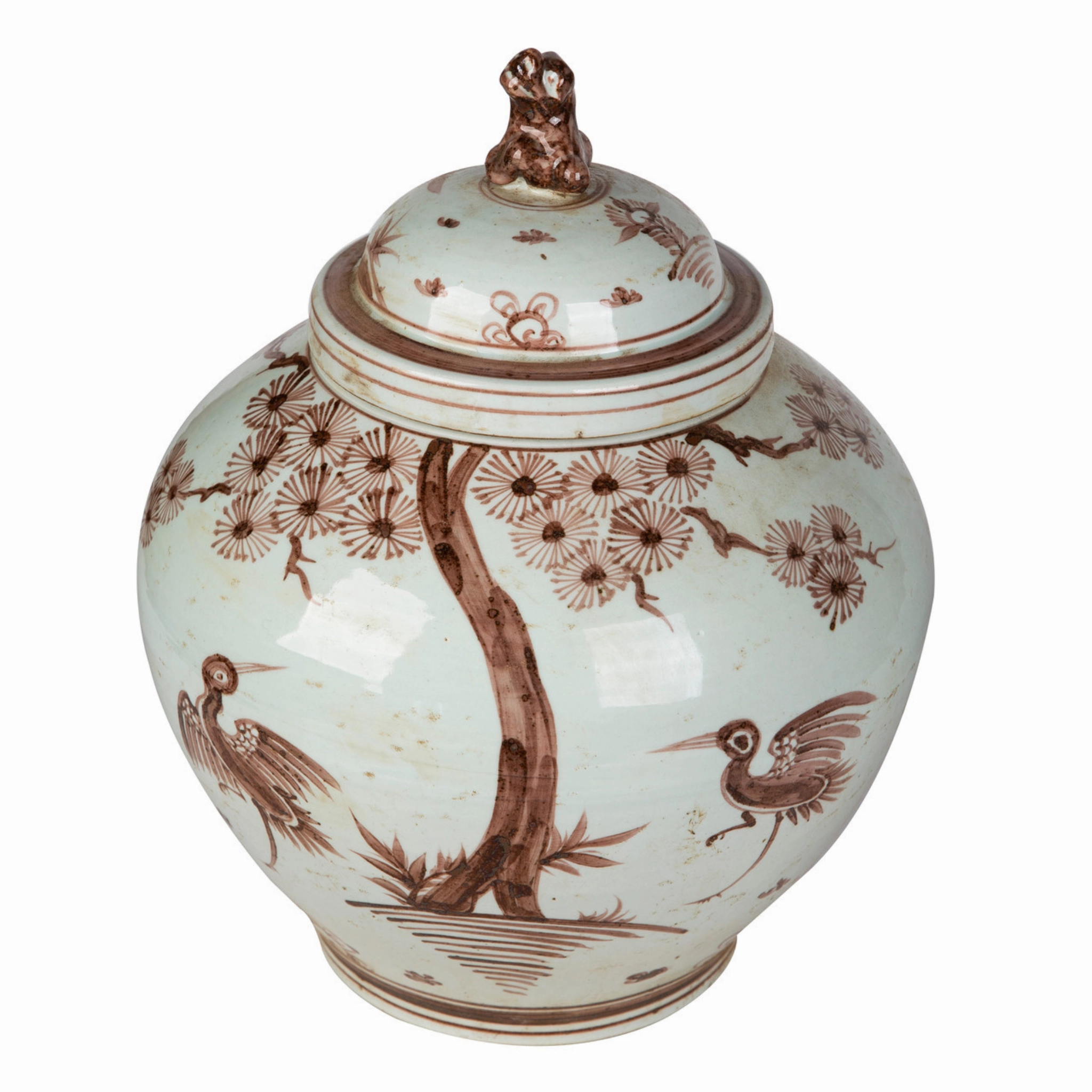 Moka Lion Lid Jar With Pine Crane Motif home display ornament