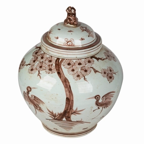 Moka Lion Lid Jar With Pine Crane Motif home display ornament