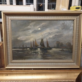 MOONLIT BAY WITH SAILBOATS OIL PAINTING classic mural painting