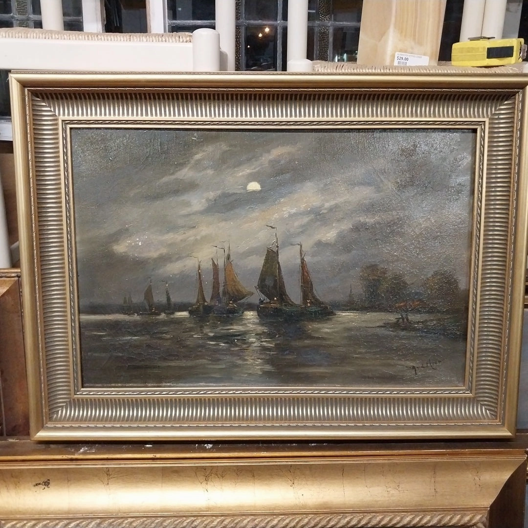 MOONLIT BAY WITH SAILBOATS OIL PAINTING classic mural painting