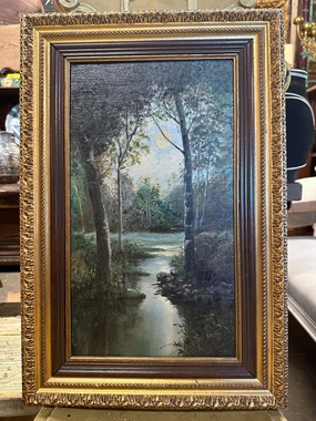 MOONLIT VERTICAL OIL PAINTING OF STREAM classic mural painting