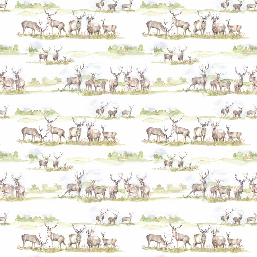 Moorland Stag Printed Linen Fabric (By The Metre) Natural
