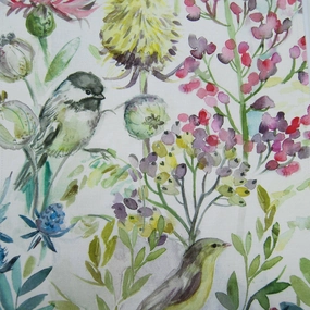Morning Chorus Printed Linen Fabric (By The Metre) Cream elegant table cloth  