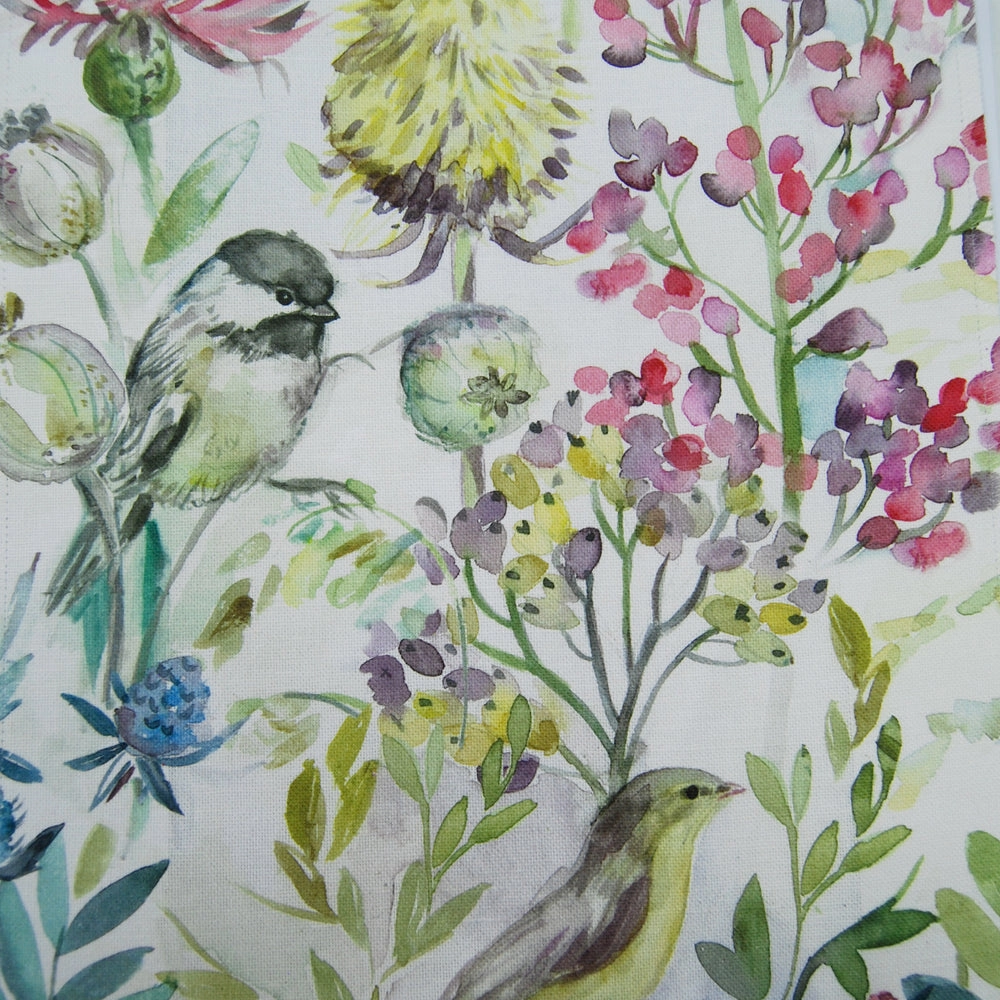 Morning Chorus Printed Linen Fabric (By The Metre) Cream elegant table cloth  