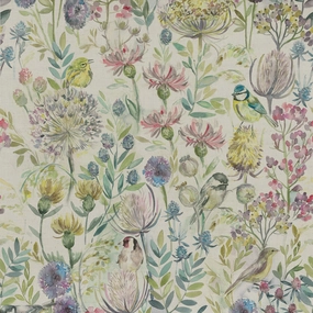 Morning Chorus Printed Linen Fabric (By The Metre) Natural elegant table cloth  