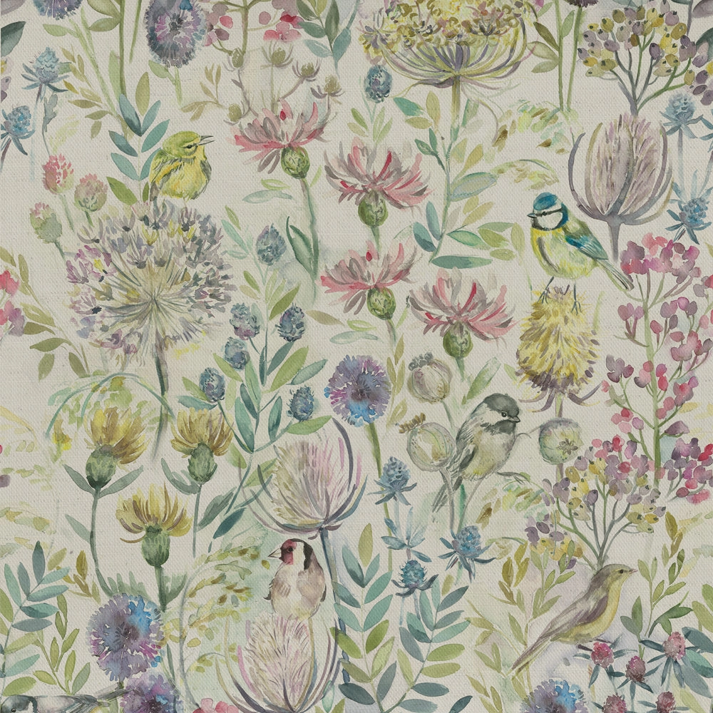 Morning Chorus Printed Linen Fabric (By The Metre) Natural elegant table cloth  