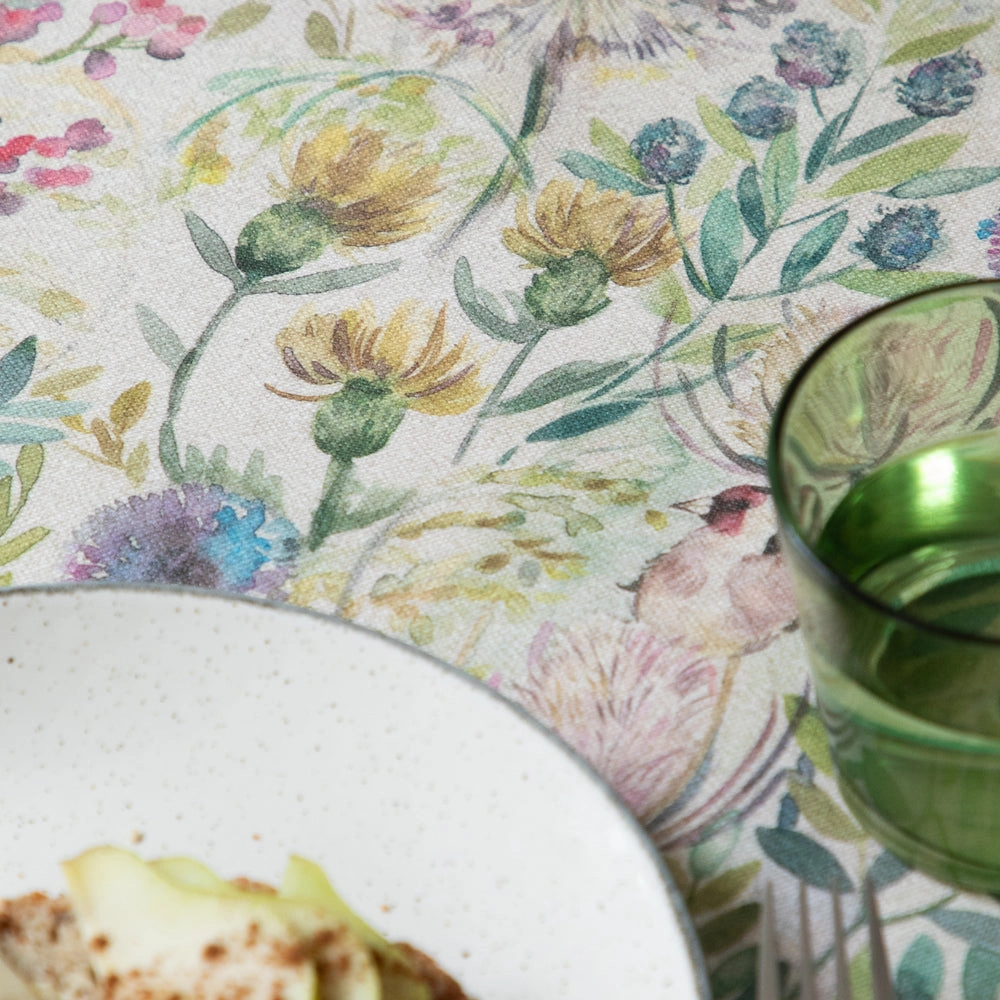 Morning Chorus Printed Oil Cloth Fabric (By The Metre) Natural